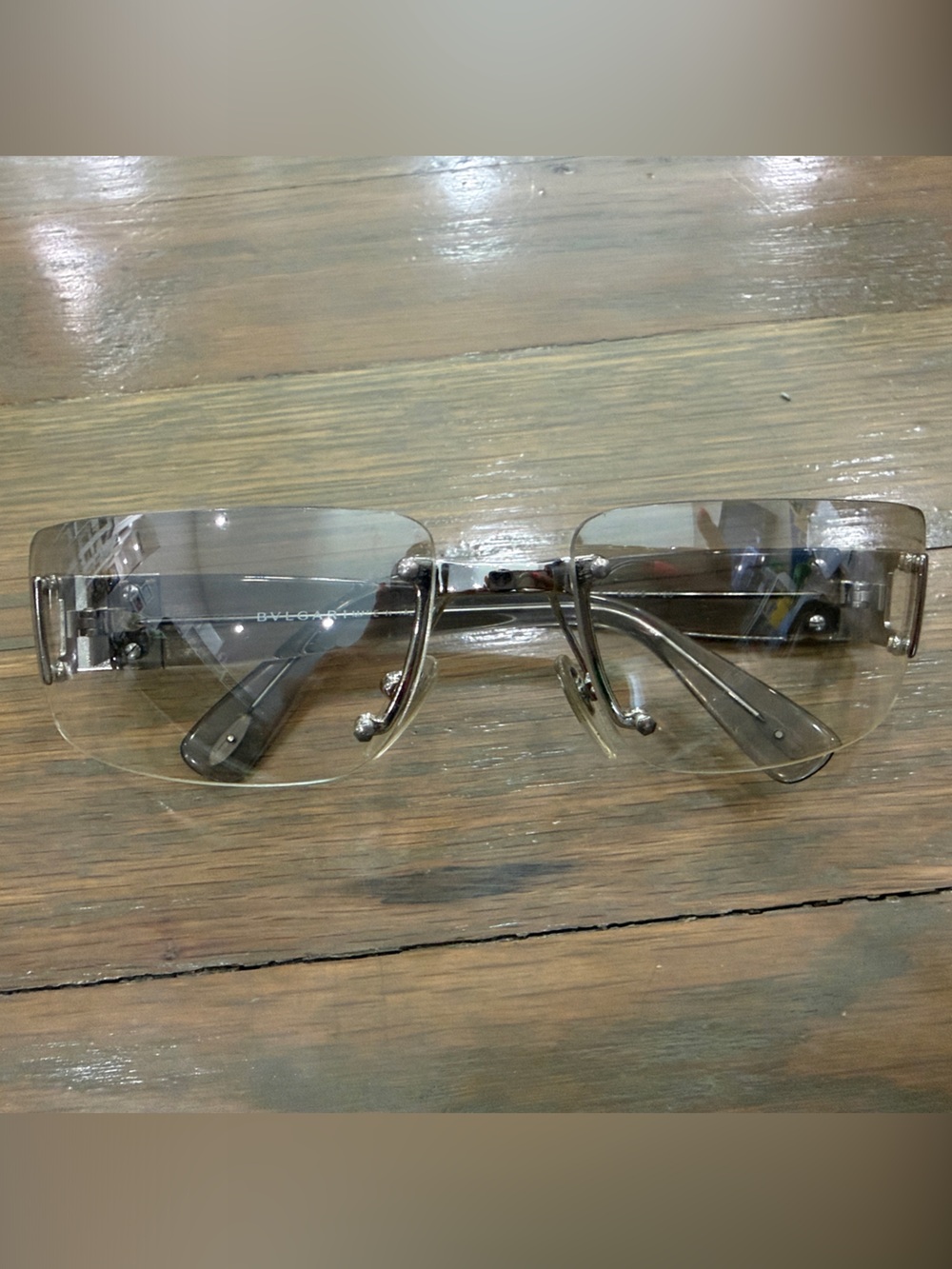 Vintage BVLGARI silver gradient y2k Rimless Sunglasses with case - Picture 9 of 15